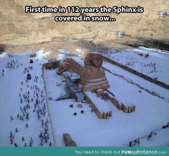 First time in 112 years the Sphinx is covered in snow