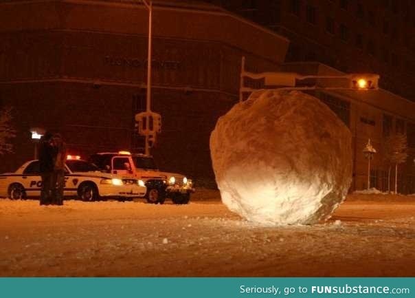 Someone rolled a GIANT snowball into the streets of madison