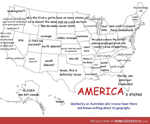 America labeled by an Austrailian