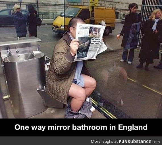 One way mirror bathroom in england