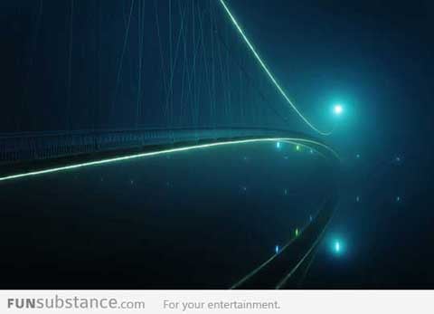 Bridge on a foggy night