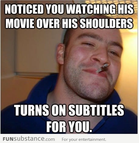Good Guy Greg in the train sharing a movie