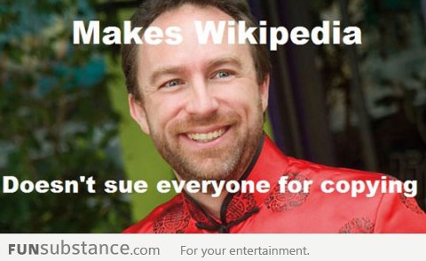 Good Guy Jimmy Wales on copying wikipedia