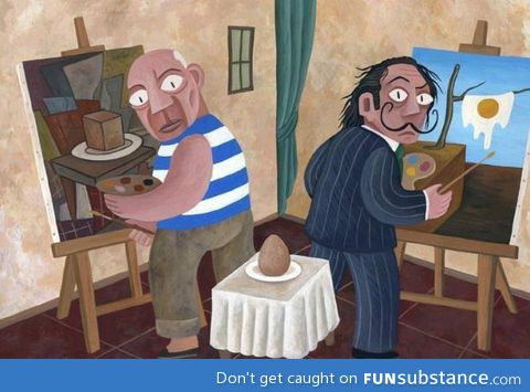 Picasso and dali painting an egg