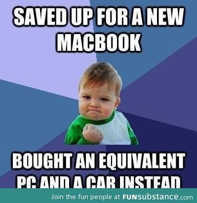 Success kid saves money for macbook