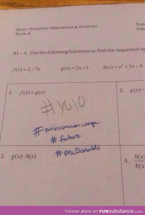 This is what you get when you write #yolo on a math quiz