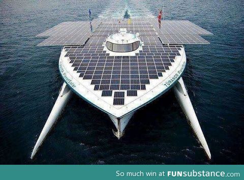 The first boat to attempt sailing around the world by using solar energy