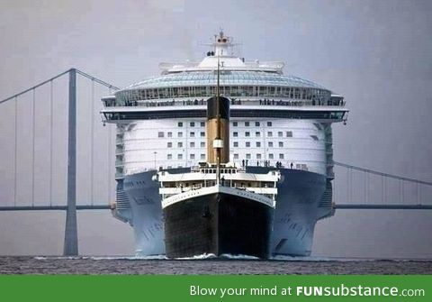 Titanic juxtaposed with modern cruise liner