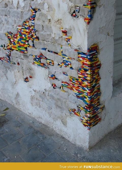 German artist Jan Vormann travels the world repairing cracks with legos