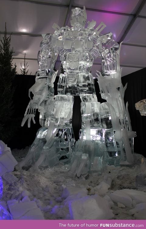 26 foot tall Optimus Prime ice carving