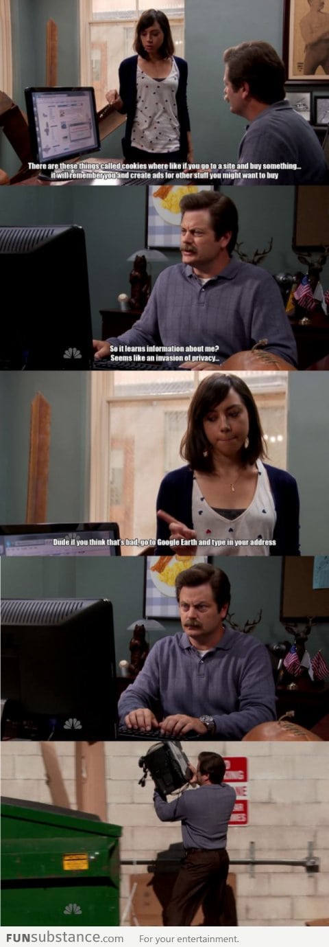 Ron Swanson browsing the internet