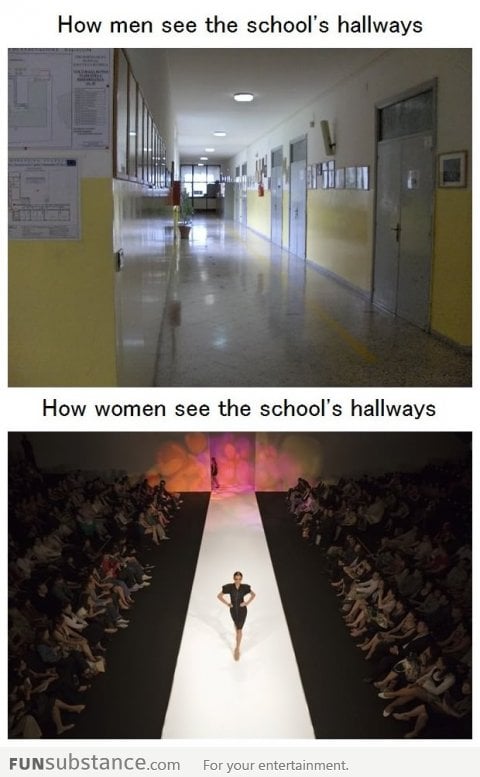 How men and women see the school's hallway