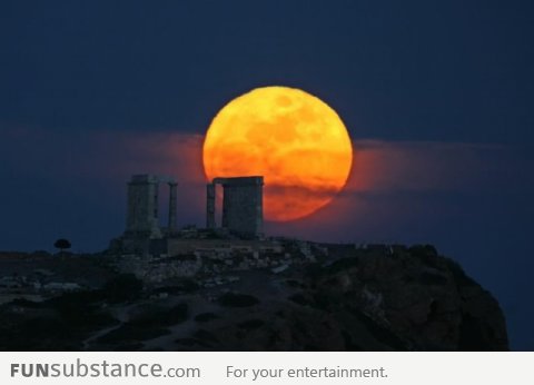 Moonrise over the Temple of Poseidon