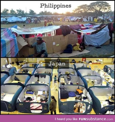 Evacuation center: Philippines vs. Japan