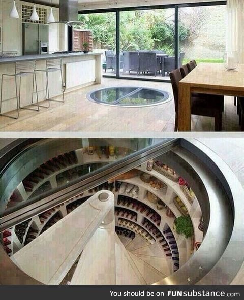 Kitchen that has an underground Fridge!