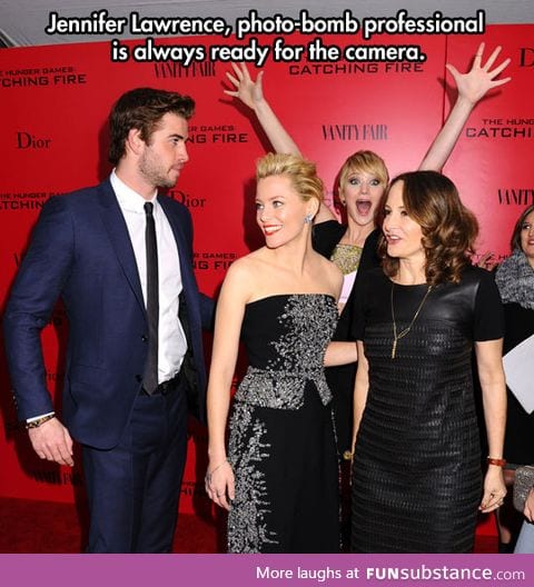 Photobomb level: Jennifer Lawrence