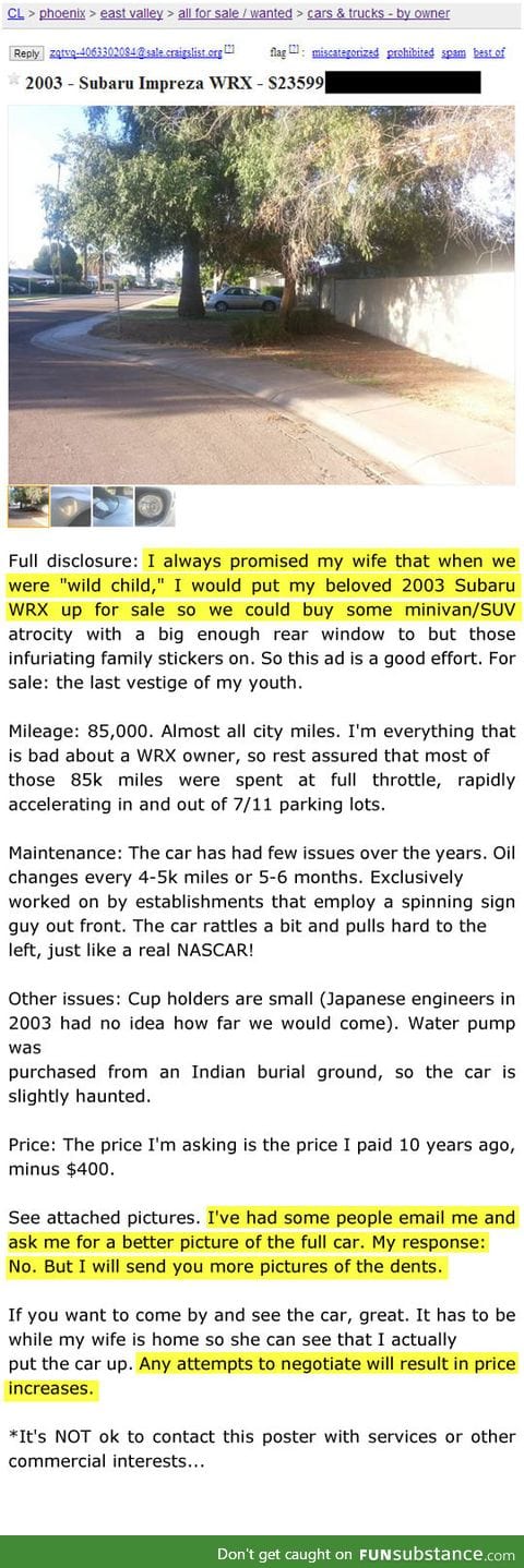 Man doesn't want to sell his Subaru