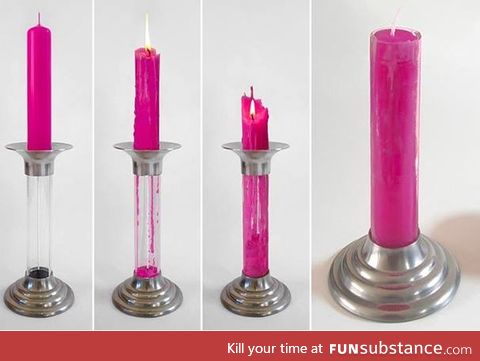 This regenerative candle creates a new candle as it melts