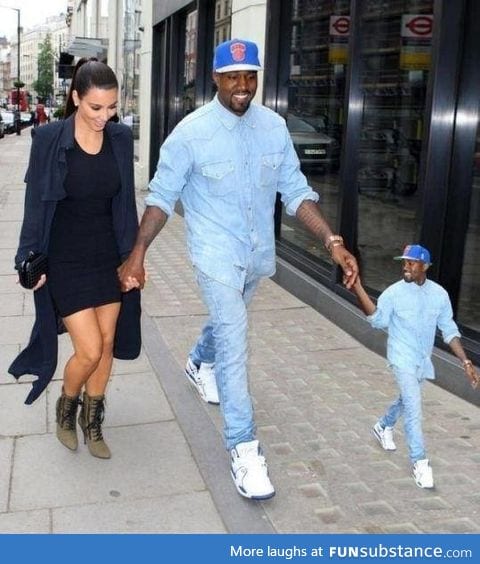 Kanye taking a stroll with his favorite person. And kim