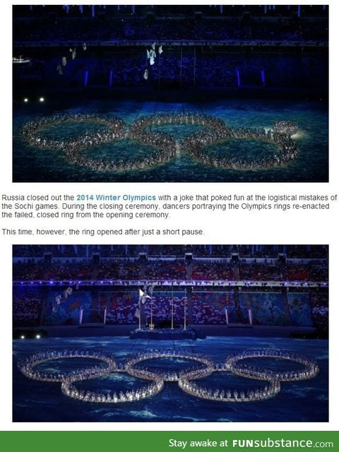 Russia mocks its Olympic ring mistake at Sochi's Closing Ceremony
