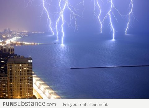 Stunning view of lightning striking water