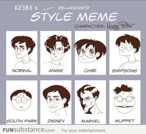 Harry Potter in Different Cartoon Styles