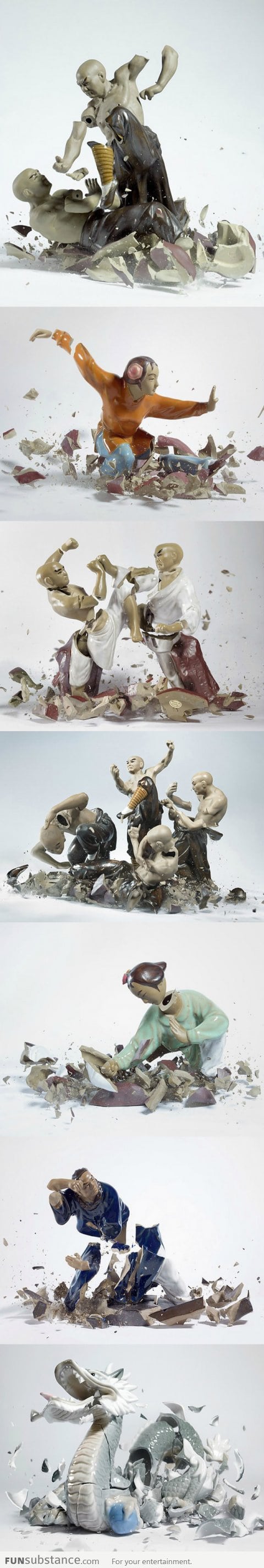 Shattering Porcelain Fighting Figures