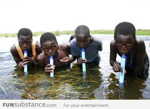 The Lifestraw, purifies the water before drinking