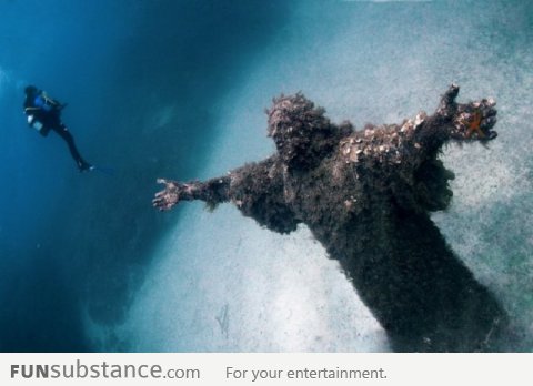 Jesus statue under the water