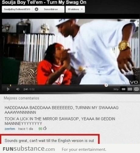 Hilarious youtube comment on Soulja Boy video