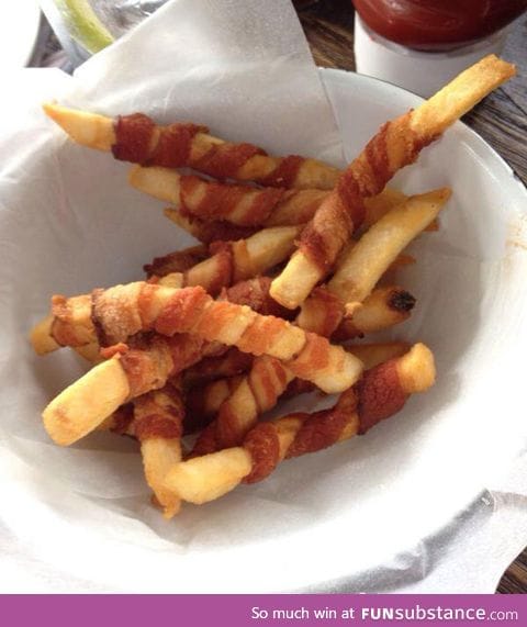 Fries wrapped with bacon