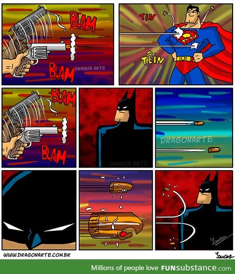Bullets don't bounce off of Batman's costume; They run away.