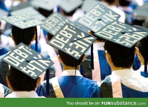 Students wear how much debt they are in on their graduation caps