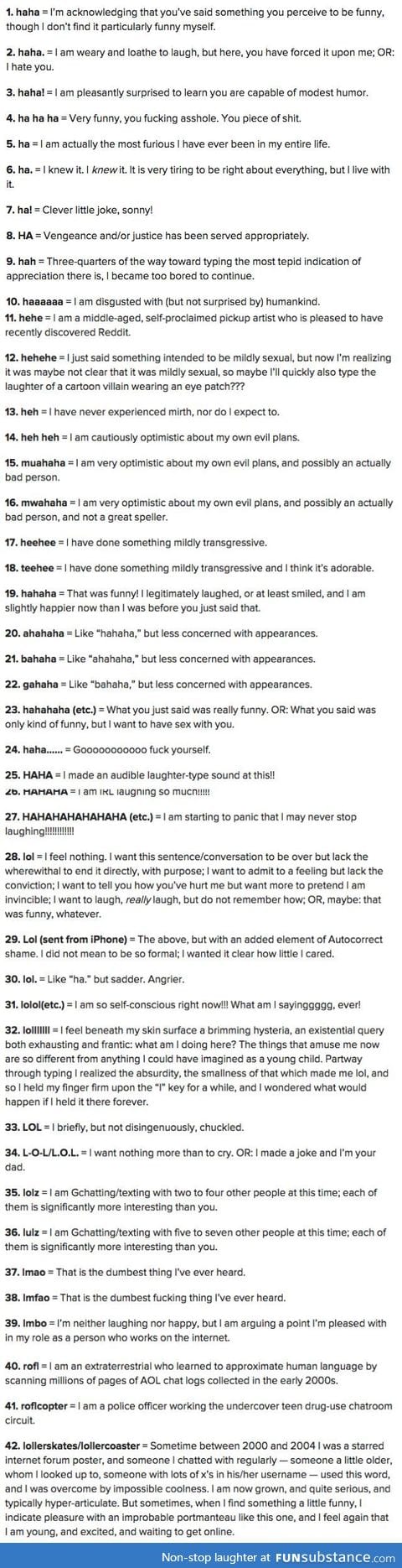 42 Ways to Type Laughter, Defined