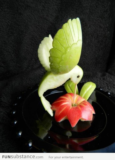 Hummingbird made of fruits