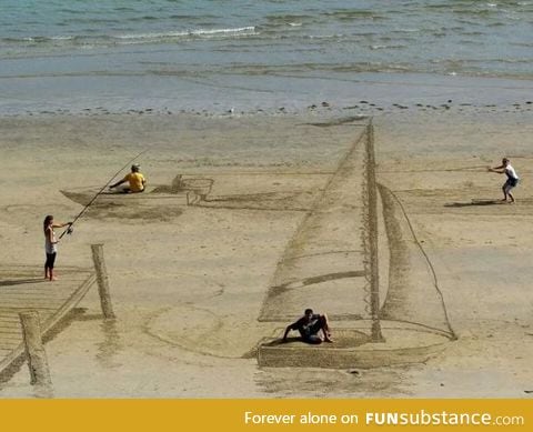Cool 3D art on the beach in New Zealand