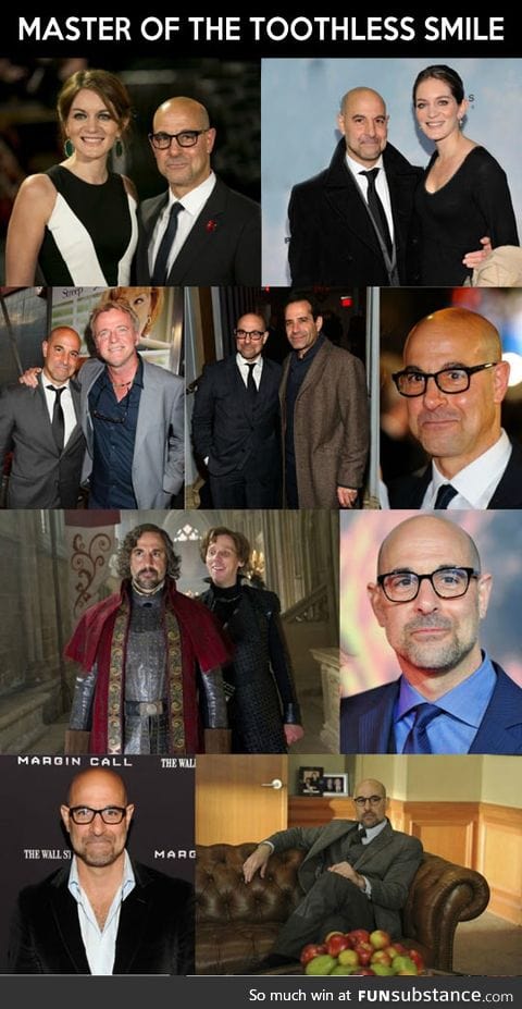 What does Stanley Tucci hide in his mouth?