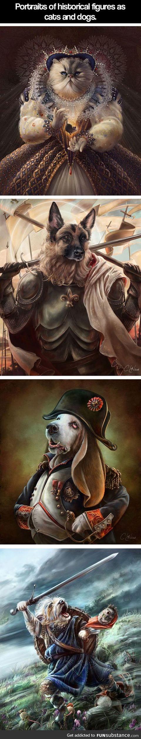 Historical figures as cats and dogs