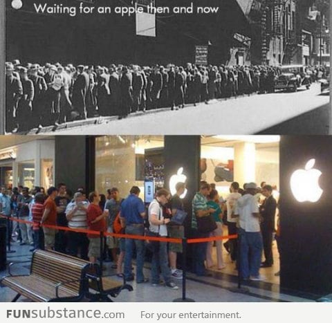 Waiting for an apple then and now