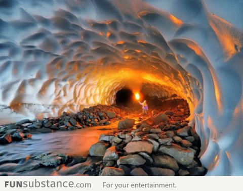 Illuminated Snow Tunnel in Russia