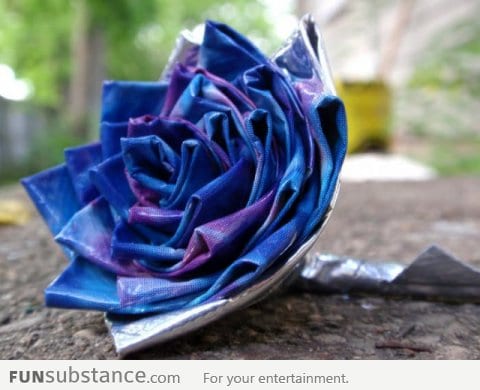 A rose made of colored duct tape