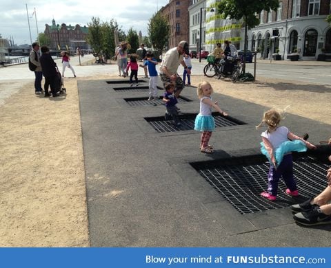 There are trampolines built into the street in downtown Copenhagen