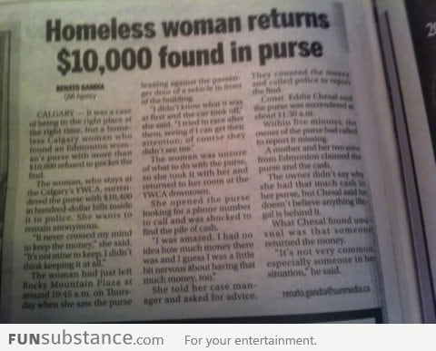 Faith in humanity restored by this homeless woman