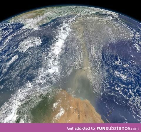 Saharan dust being blown across the Atlantic