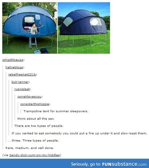 Trampoline tent for summer sleepovers
