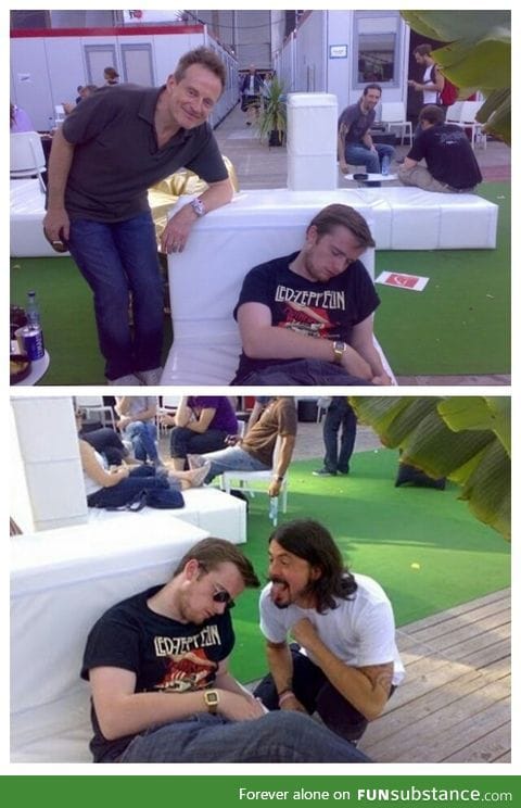 Knocked out drunk guy misses chance to meet Dave Grohl and John Paul Jones