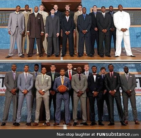 Suit styles ten years apart