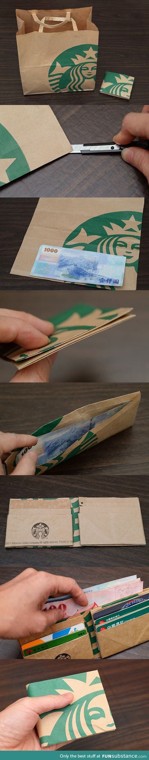 Turn a starbucks paper bag into a wallet