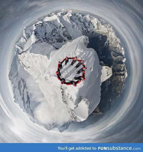 Amazing drone-selfi of climbers on the summit of the Matterhorn