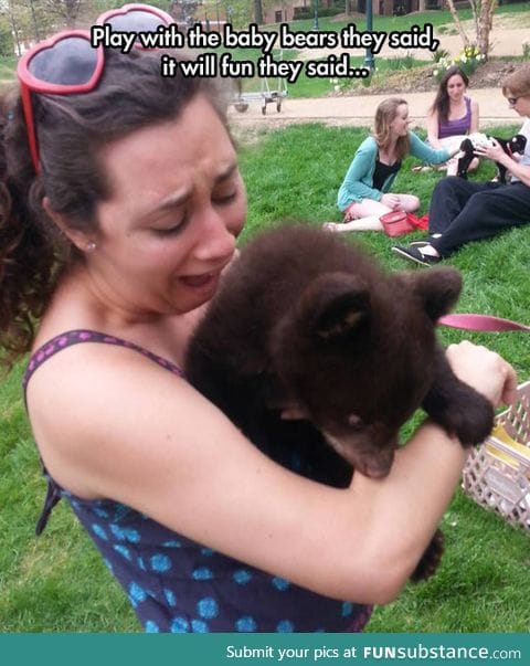 It's all fun and games until someone gets mauled by a tiny bear